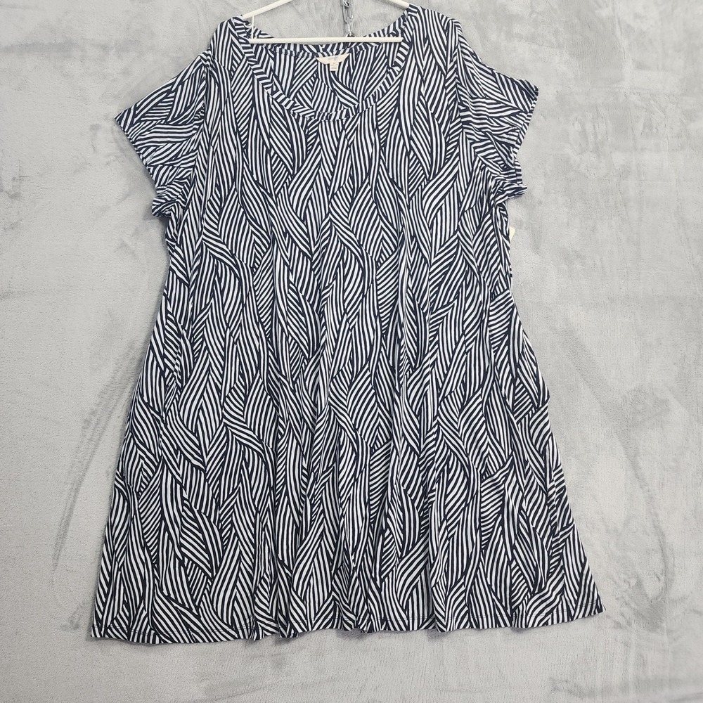 NEW Terra & Sky Dress Womens 2X Blue White Stripe Swing Knit Short Sleeve Casual